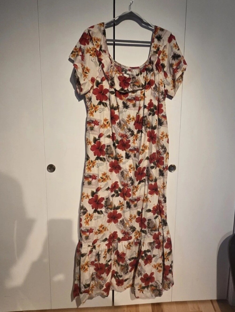 Vintage Hilo Hattie Hawaiian Post Card Print maxi dress